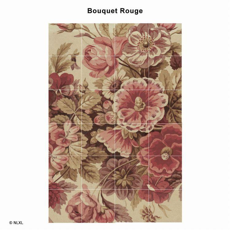 壁紙 はがせる パッチワーク壁紙  Hattan NLXL Bouquet Rouge HRMRV-04 24枚フルセット 再湿タイプ アンティーク ブーケ 花柄 赤 レッド | 壁紙屋本舗 | 08