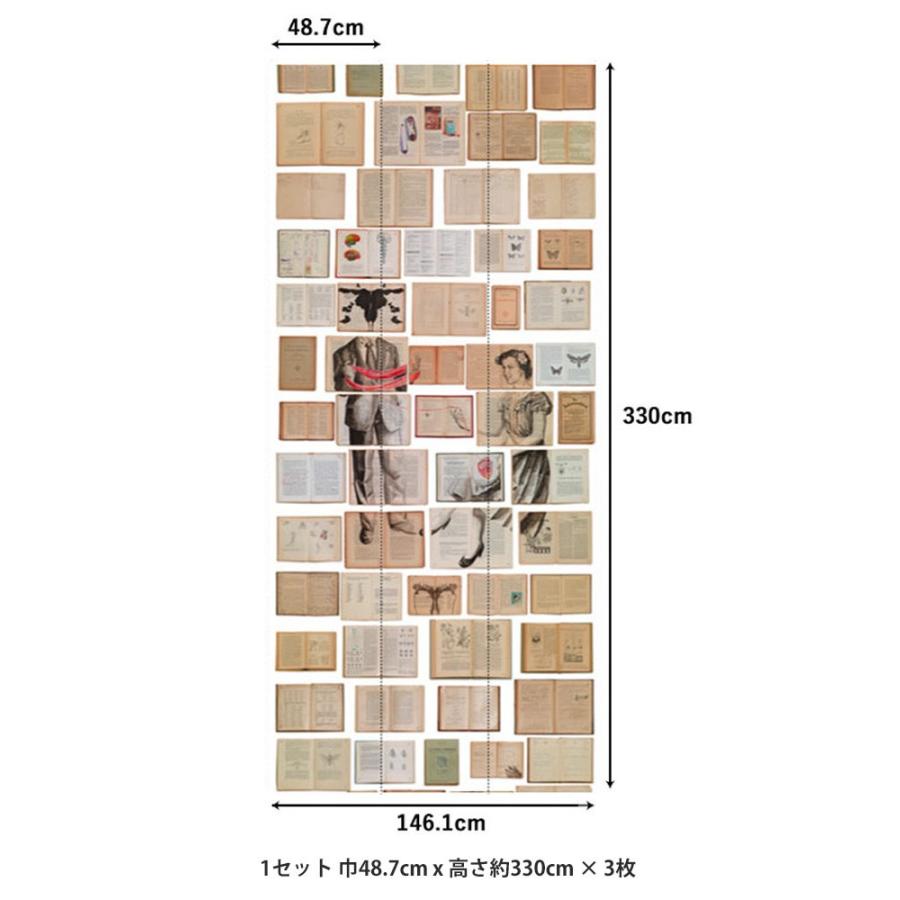 はがせる 輸入壁紙 BIBLIOTECA WALLPAPER BY EKATERINA PANIKANOVA  1セット(巾48.7cm x 高さ約330cm× 3枚) 古本 洋書 アンティーク | 壁紙屋本舗 | 13