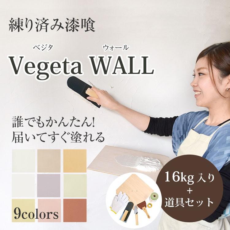 漆喰 しっくい 練済み 塗り壁 ベジタウォール Vegeta WALL 1箱16kg入り+道具7点 約8.8〜12平米 畳 約6.6枚分｜kabegamiya-honpo