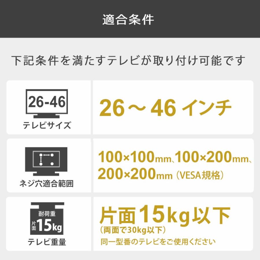 テレビ 天吊り 金具 天吊りテレビ 両面吊り 26-46インチ対応 TVセッターハングPS202 Sサイズ ミドルパイプ付き｜kabekake-shop｜16