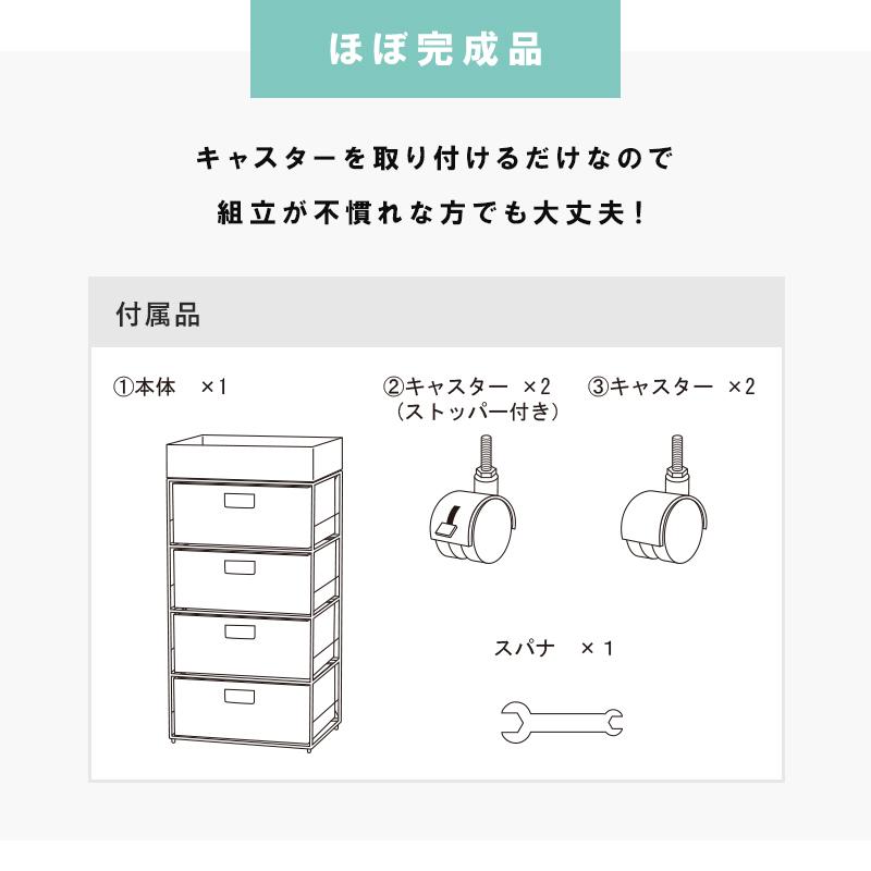 ランドリー ラック スリム キャスター付き ラタン調 バスケット 防水 4段 40cm 収納 おしゃれ ブラウン グレー ホワイト｜kabekaku｜08