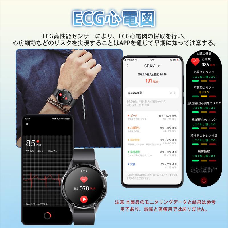 スマートウォッチ 日本製センサー 通話機能 医療レベル心電図ECG+PPG