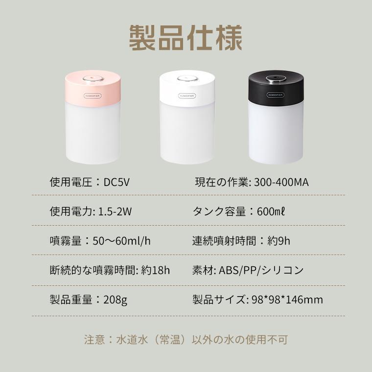 加湿器 超音波式 卓上 小型 卓上加湿器 600ml 静音 ミニ 上部給水 超