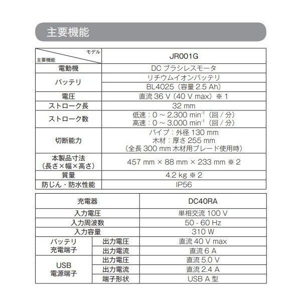 マキタ 40Vmax 充電式レシプロソー JR001GZ(本体のみ)+純正 マキタ 40Vmax 充電式レシプロソー JR001GZ(本体のみ)+純正