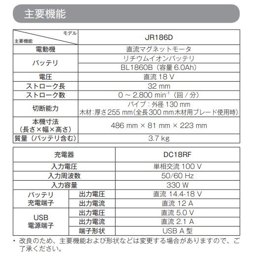マキタ 18V JR186DRGX(注意!!バッテリー1本仕様)充電式 マキタ 18V JR186DRGX(注意!!バッテリー1本仕様)充電式