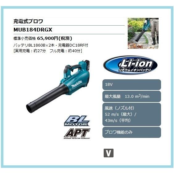 マキタ 18V 充電式ブロワ MUB184DRGX (6.0Ah) □安心のマキタ