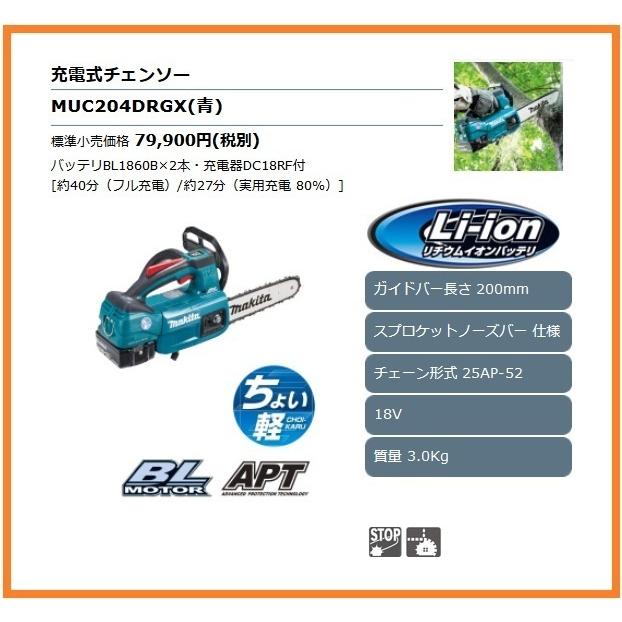 ○シリーズ○ マキタ 200mm 18V 充電式チェンソー MUC204DRGX (青