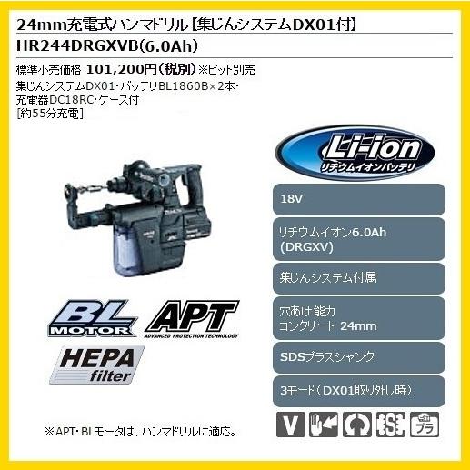マキタ 18V 充電式ハンマドリル HR244DGXVB (黒) [集じん マキタ 18V 充電式ハンマドリル HR244DGXVB (黒) [集じん