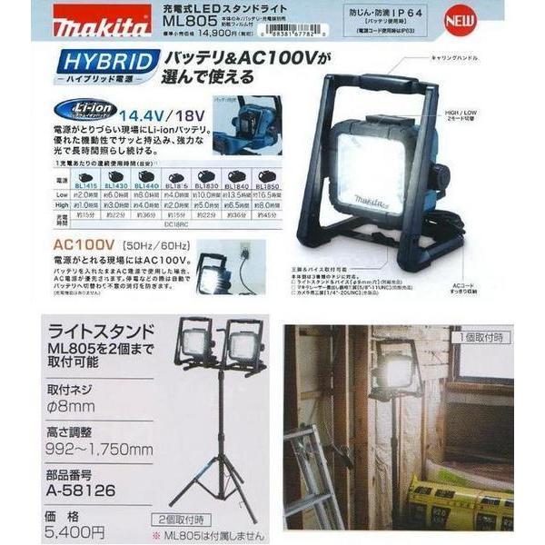 マキタ 充電式LEDスタンドライト(ML805) + ライトスタンド(A