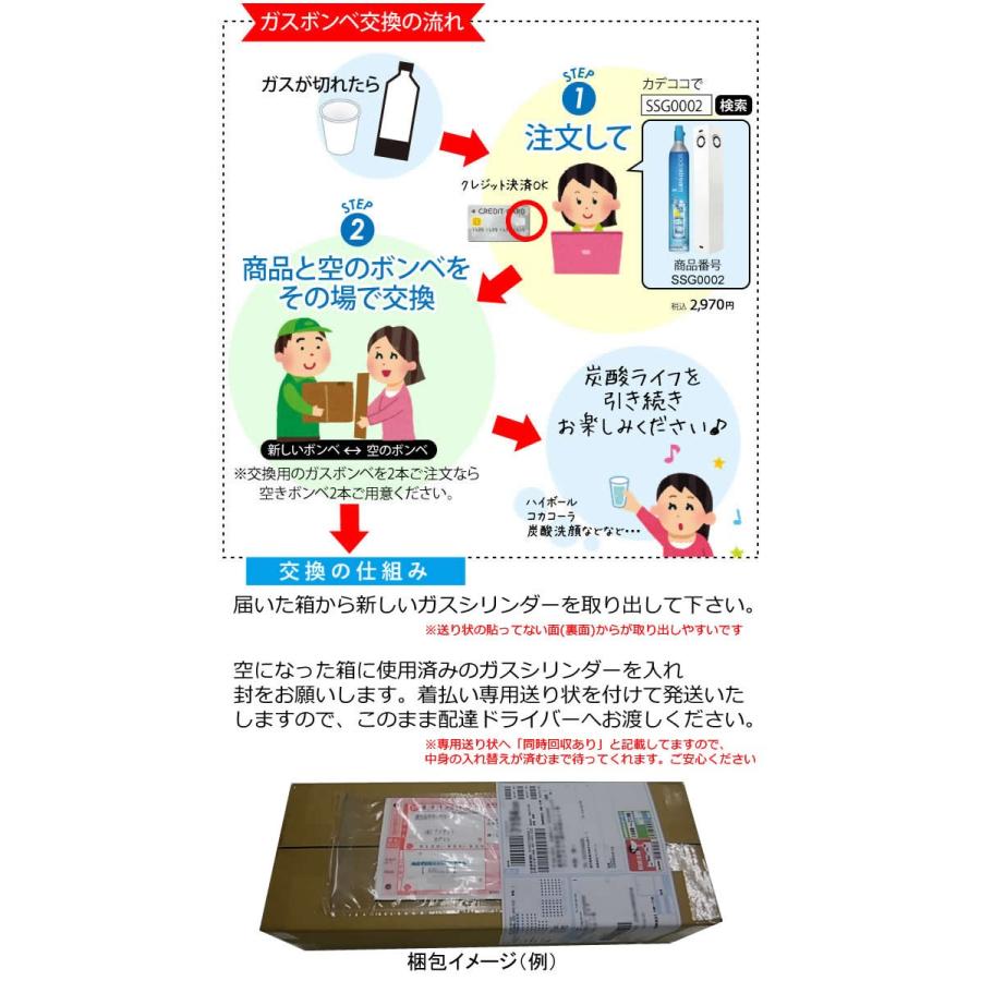 ソーダストリーム ガスシリンダー 交換用 60L 1本 410g 交換専用 炭酸ガスボンベ 炭酸水メーカー スピリット ワンタッチ対応 Soda Stream SSG0102｜kadecoco｜04