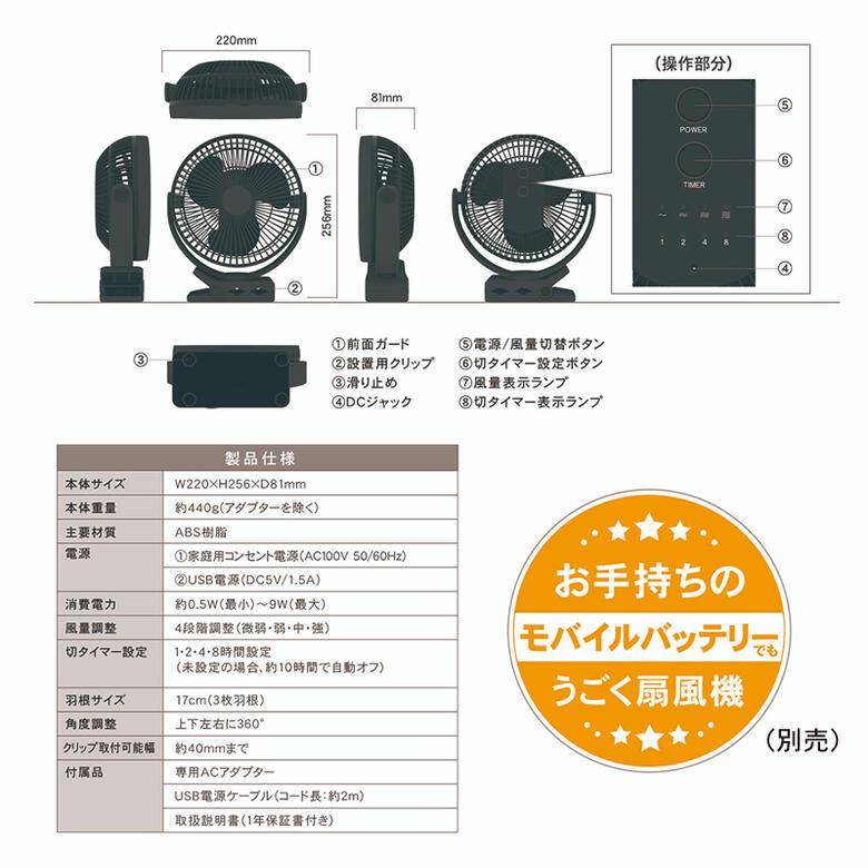 TOPLAND トップランド どこでもFAN 2WAYクリップ ブラック 羽根 TOPLAND トップランド どこでもFAN 2WAYクリップ ブラック 羽根