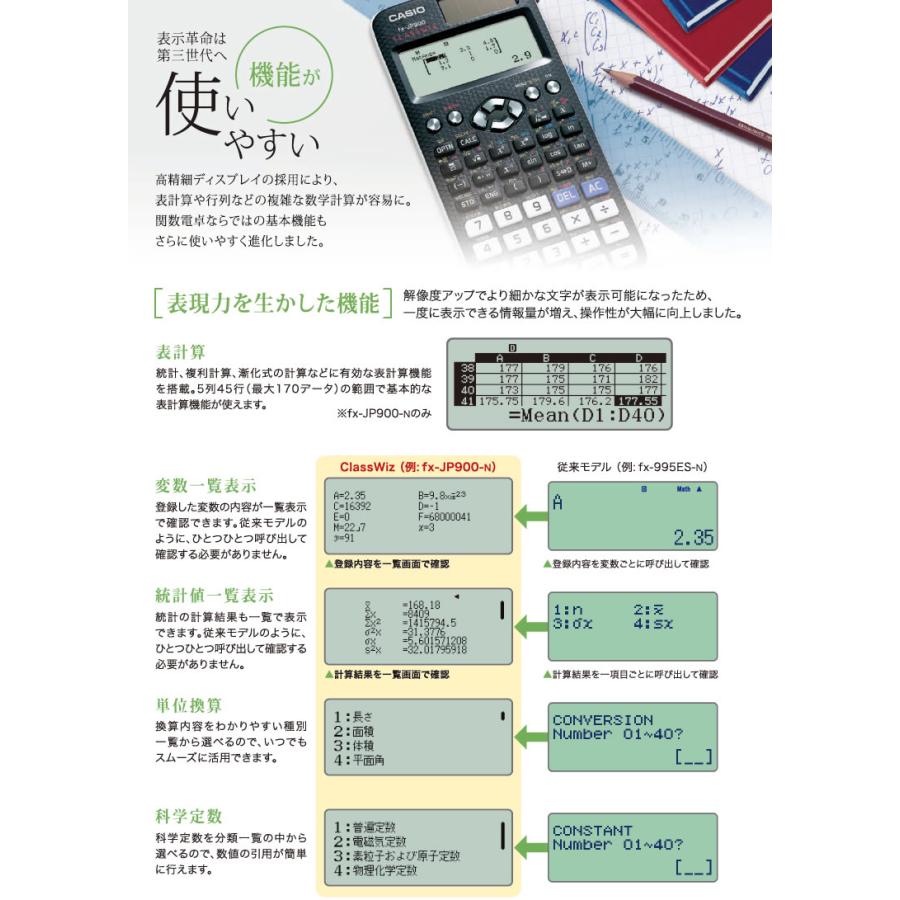 CASIO 関数電卓 分数 計算機 時間 10桁　カシオ計算機 Classwiz fx-JP900｜kadecoco｜09