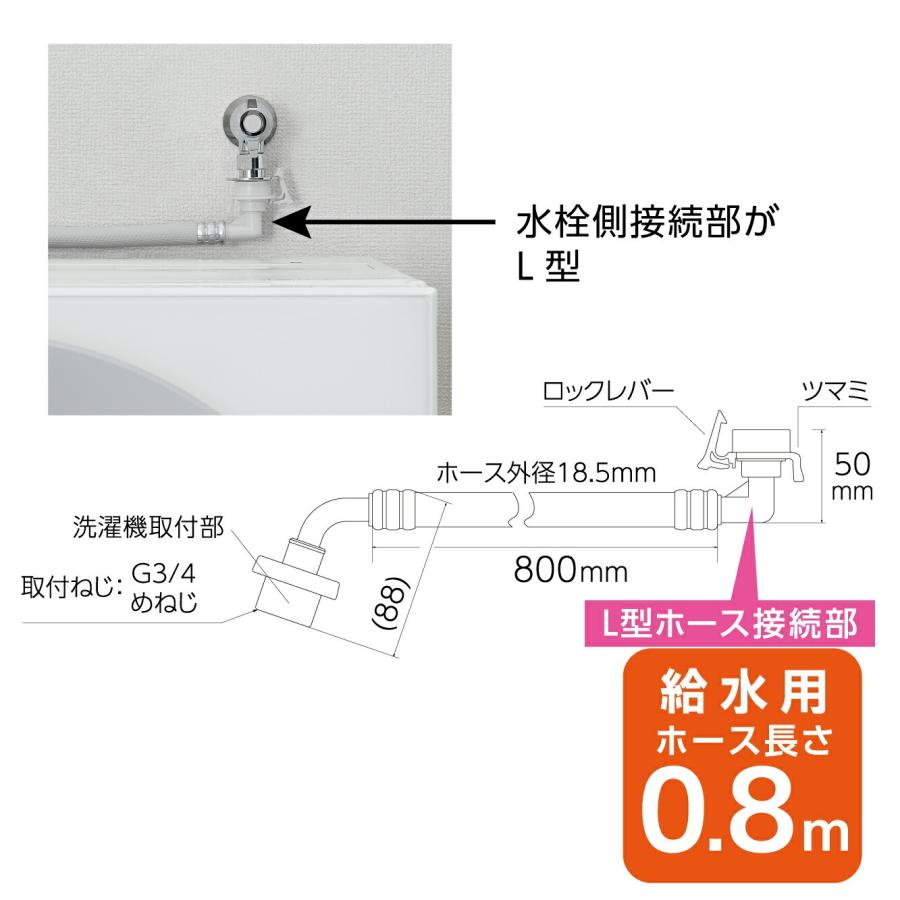 SANEI ウルトラファインバブル 洗濯機 ホース 洗濯機用給水ホース 0.8m