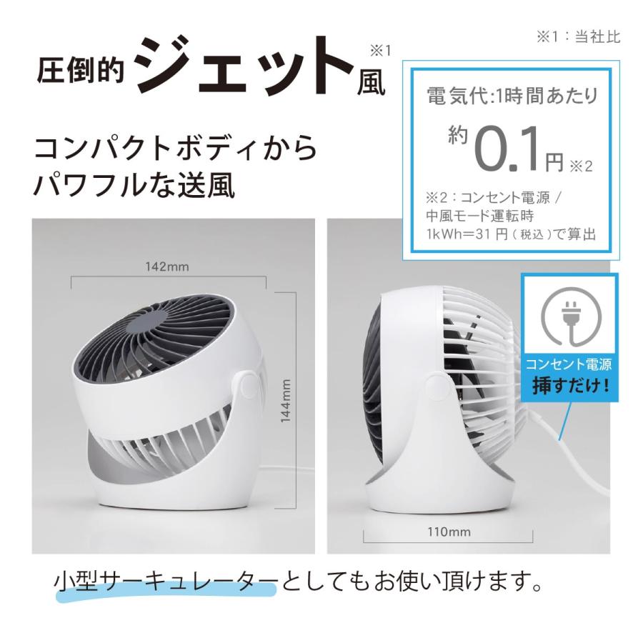 ジェットファン 扇風機 dcモーター サーキュレーター コンパクト トップランド ジェットFAN ACコンセント 選べる2色 TOPLAND SF-CC25 ホワイト ブラック | TOPLAND | 04