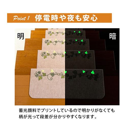 KX-45-LBE SANKO おくだけ吸着蓄光階段マット ライトベージュ色 アイビー柄 15枚入り_2