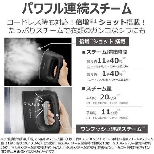 新品　TOSHIBA アイロン　TAS-X80 K 東芝 TAS-X80(K) コードレス衣類スチーマー La・Coo-S ストーン