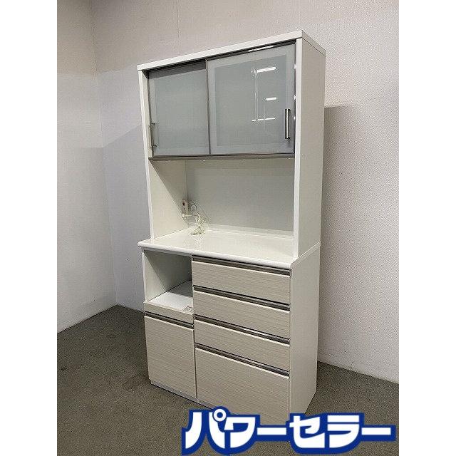 ニトリ キッチンボード ポスティア 幅100 モイス ハイグロスホワイト木目 ソフトクローズ 食器棚 レンジ台 中古家具 店頭引取歓迎 R10583 ニトリ キッチンボード ポスティア 幅100 ソフトクローズ モイス