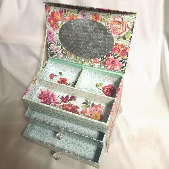 Punch Studio 限定柄 脚付き 2ティア ジュエリーチェスト シルバー箔ピンク花パンチスタジオ収納ケース・ジュエリーボックス・メイク