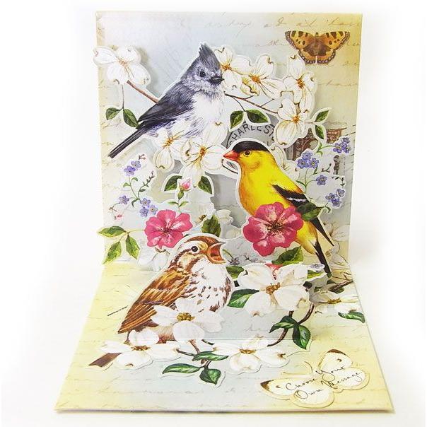 ポップアップ グリーティングカード バード トリオ[Up With Paper]立体カードメッセージ・バースデーポップアップカード・スプリング