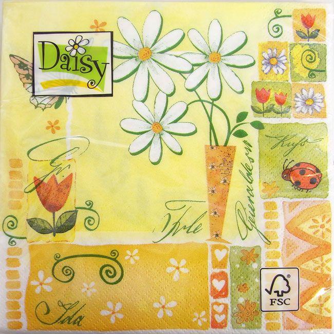 ペーパーナプキン 新作 メール便ok ランチサイズ 白いお花とてんとう虫 Daisy 2枚入りペーパーナフキン 花 デコパージュ てんとう虫 紙ナプキン フラワー
