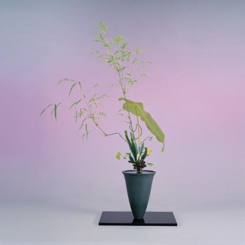 華道 生花 竹製 五段花器 竹製 根付二重花入 内黒