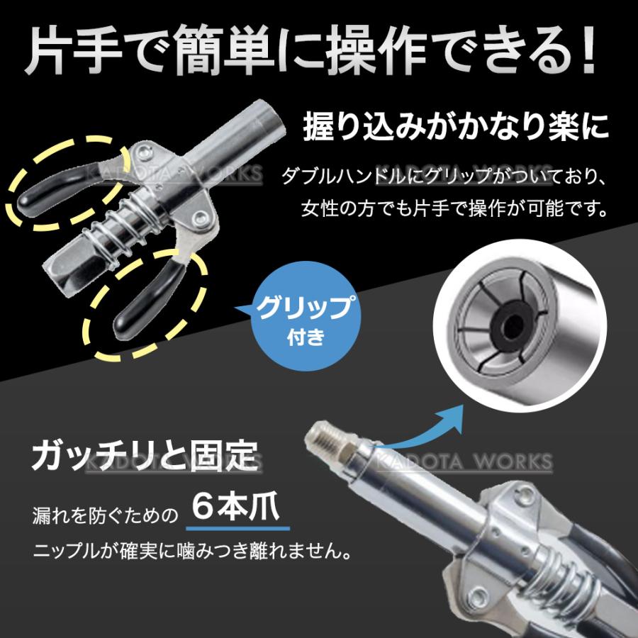 高圧グリースノズル グリスガンカプラ― ダブルハンドル ホース付