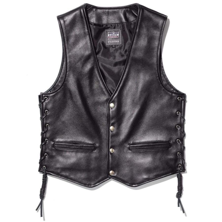 KADOYA カドヤ 編み上げ レザーベスト キッズサイズSS ブラック 牛革 KADOYA BUTTON DOWN VEST ブラック カドヤ : KADOYA公式Yahoo!店