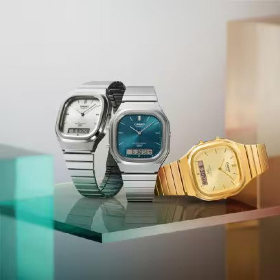 CASIO CLASSIC カシオ クラシック 国内正規品 CASIO カシオ AQ-240EG-9AJF デジアナ メンズ腕時計 ゴールド メタルバンド 日常生活防水 レトロの画像