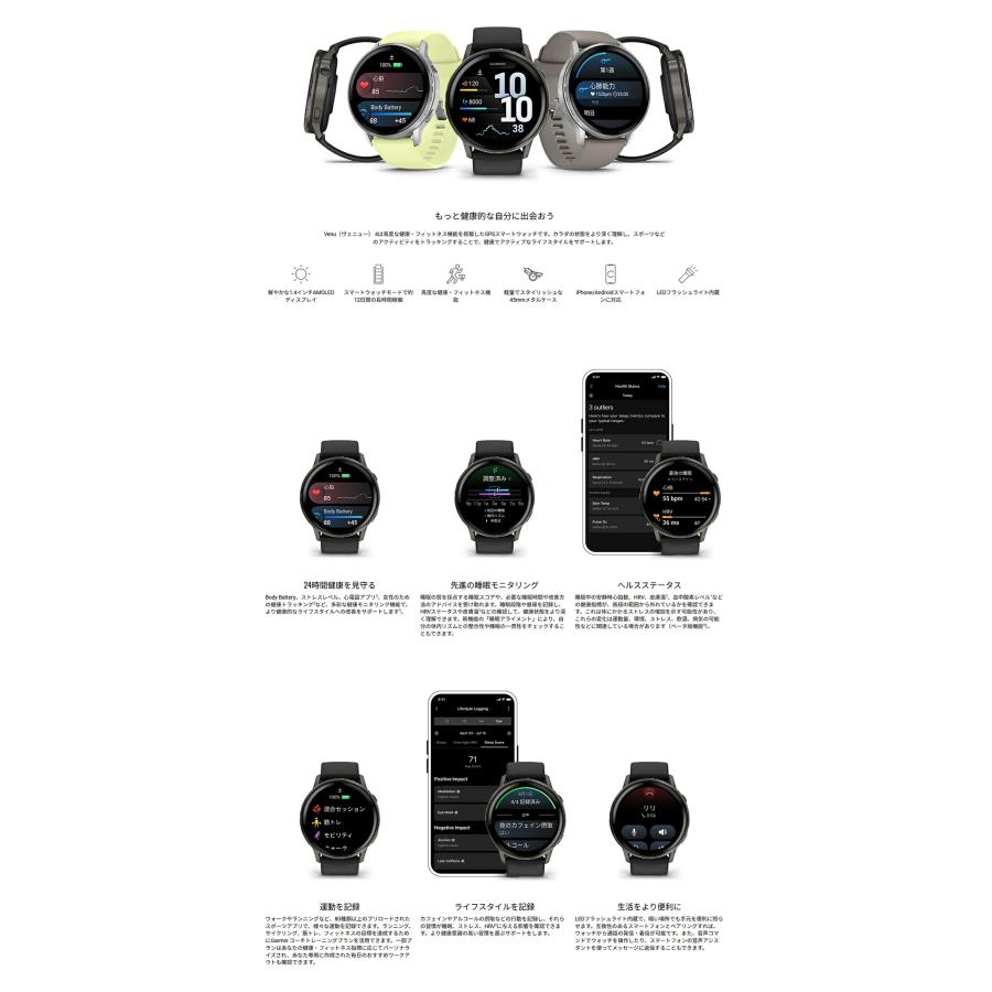 国内正規品 ガーミン GARMIN Venu 4 41mm Slate / Black 010-03013-32 フィットネスGPSウォッチ スマートウォッチ 健康管理 長時間バッテリーの画像