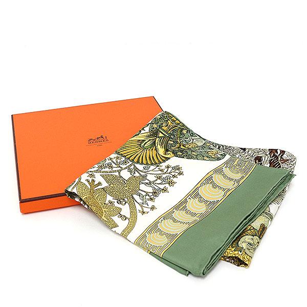 HERMES エルメス カレ90 スカーフ 美品 ブラウン シルク・カシミア Les  