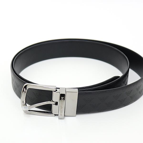 エンポリオアルマーニ EMPORIO ARMANI エンブレム柄バーシブルベルト ブラック アフターダーク 牛革 未使用 EMPORIO ARMANI エンポリオアルマーニ エンブレム柄バーシブルベルト