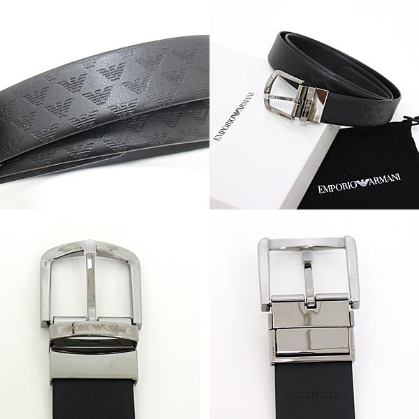 エンポリオアルマーニ EMPORIO ARMANI エンブレム柄バーシブルベルト ブラック アフターダーク 牛革 未使用 EMPORIO ARMANI エンポリオアルマーニ エンブレム柄バーシブルベルト