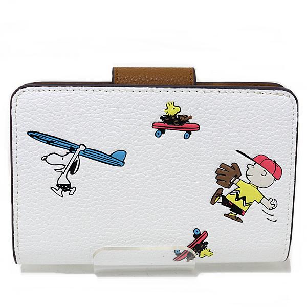 コーチ×ピーナッツ COACH×PEANUTS コラボ 二つ折り財布 スヌーピー リファインド ペブル レザー C4899 チョーク マルチ 未使用品｜kadusaya78｜02