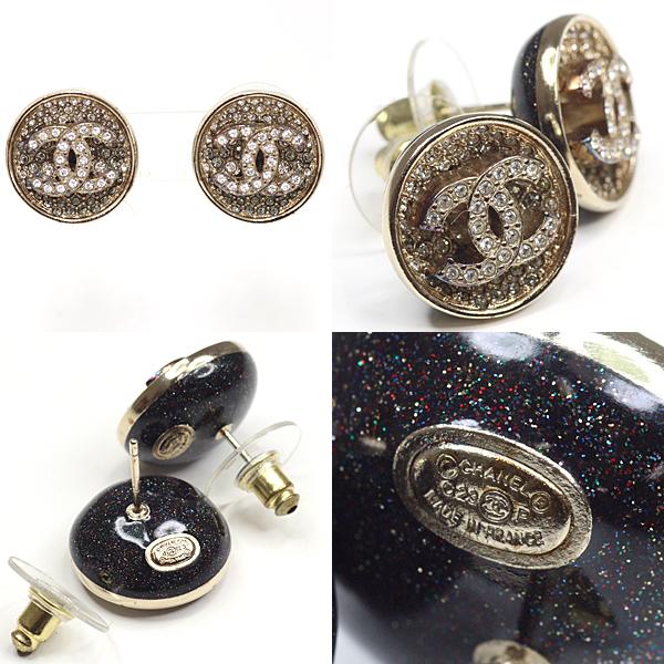 美品 シャネル CCマーク ピアス メタル&ストラス ピアス シルバー CHANEL（シャネル） ココマーク CCロゴ ピアス ストラス メタル ABA407