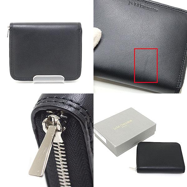 J＆M DAVIDSON スモール ジップ ウォレット 二つ折り財布 カーフ ブラック/レッド ラウンドファスナー 未使用品 J&M Davidson（J＆Mデヴィッドソン） スモール ジップ ウォレット 二