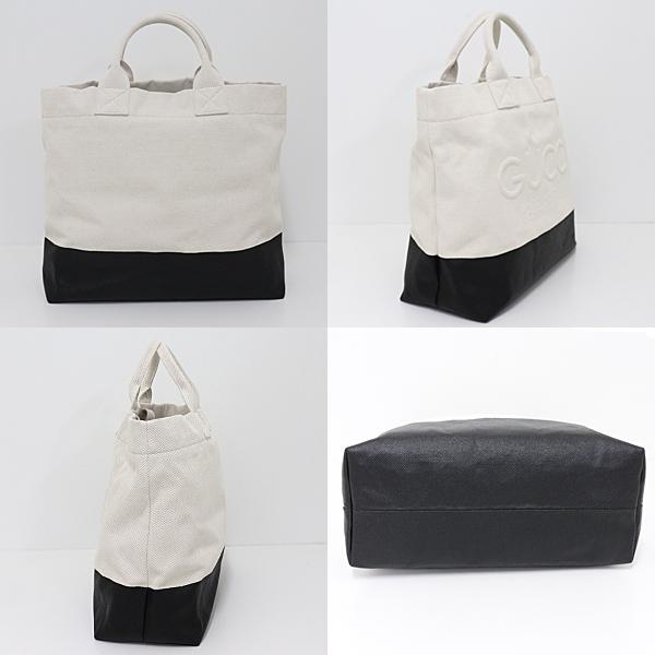 グッチ GUCCI エンボス ディテール付き キャンバス トートバッグ 782741 ナチュラル アイボリー系 ブラック 【中古】Sランク GUCCI（グッチ） エンボス ディテール付き キャンバス トートバッグ