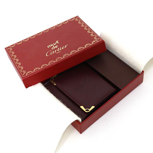 カルティエ Cartier マストライン ケース レザー L3000158 ボルドー ゴールド金具 【中古】Sランク Cartier（カルティエ） マストライン コインケース レザー L3000158