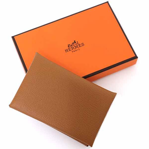 エルメス HERMES カルヴィ カードケース 名刺入れ ヴォーエプソン ゴールド B刻印 2023年製 レザー シルバー金具 【中古】Sランク_1