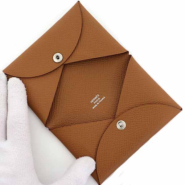 エルメス HERMES カルヴィ カードケース 名刺入れ ヴォーエプソン ゴールド B刻印 2023年製 レザー シルバー金具 【中古】Sランク_4