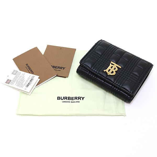 Burberry バーバリー 三つ折り財布 8049280 コンパクト ウォレット ブラック 黒 レザー Sランク【中古】 BURBERRY（バーバリー） 三つ折り財布 8049280 コンパクト ウォレット