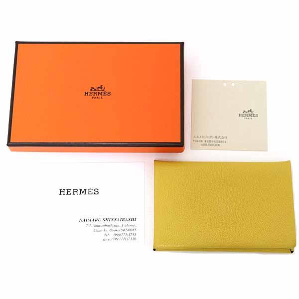 エルメス HERMES カルヴィ ヴェルソ カードケース 名刺入れ シェーブルミゾル B刻印 2023年製 イエロー ブルー 【中古】Sランク_1
