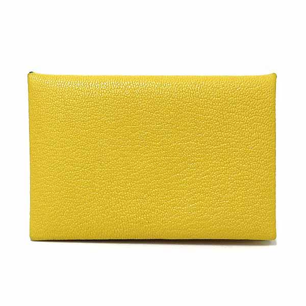 エルメス HERMES カルヴィ ヴェルソ カードケース 名刺入れ シェーブルミゾル B刻印 2023年製 イエロー ブルー 【中古】Sランク_2