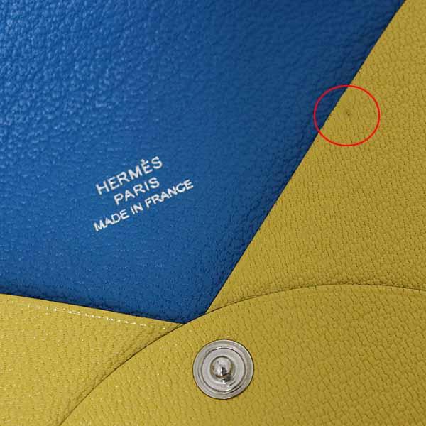 エルメス HERMES カルヴィ ヴェルソ カードケース 名刺入れ シェーブルミゾル B刻印 2023年製 イエロー ブルー 【中古】Sランク_5