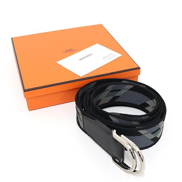HERMES　エルメス　ダブルDリング ベルト　新品未使用 HERMES（エルメス） ダブルDリング キャンバスベルト ブラック×グレー