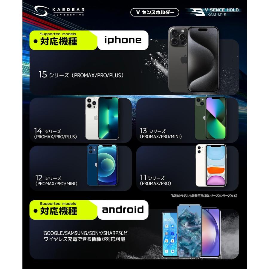 Kaedear(カエディア) 車 スマホホルダー QI ワイヤレス充電 車載ホルダー 自動開閉 スマホスタンド ゲルマウント 吸盤 エアコン フックタイプ Vセンスホールド | Kaedear | 09