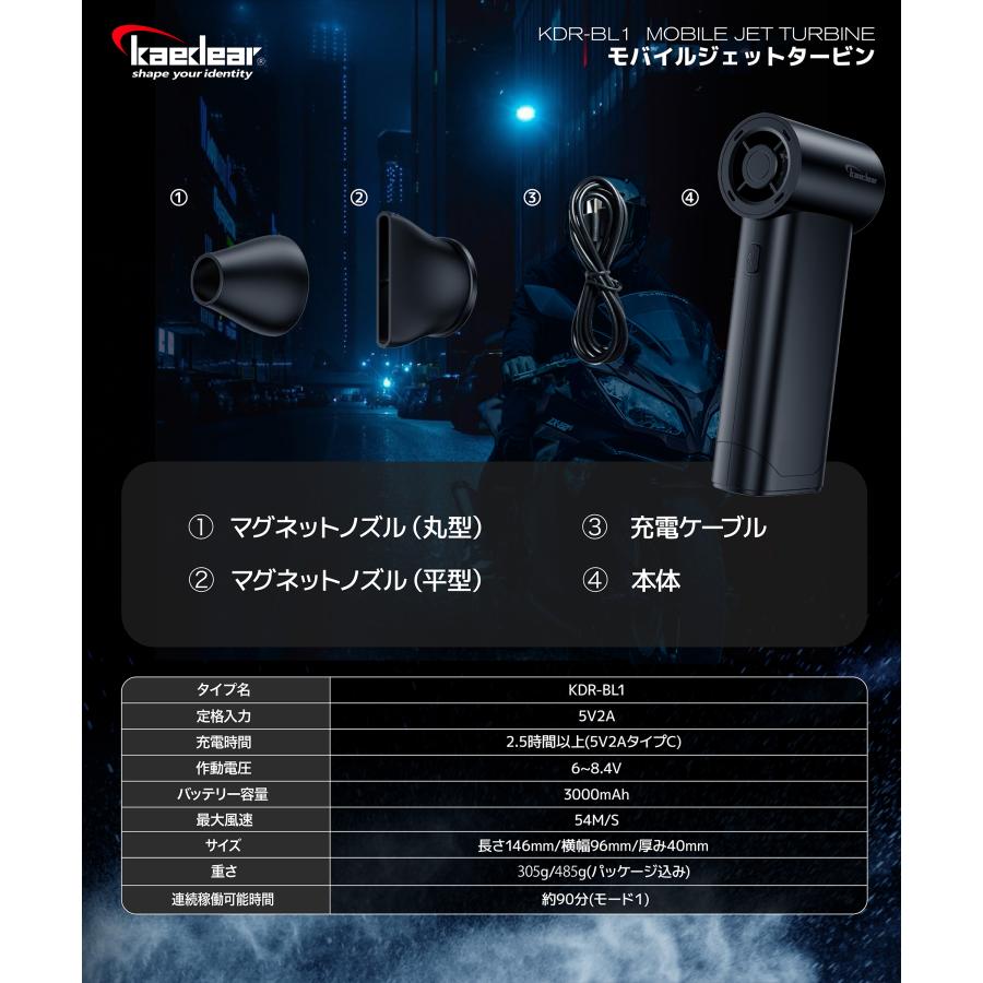 Kaedear（カエディア） バイク ブロワー 洗車 小型 充電式 電動
