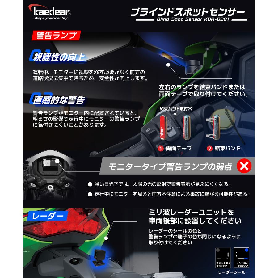 Kaedear（カエディア） バイクBSD ミリ波レーダー 後方死角検知 ランプ