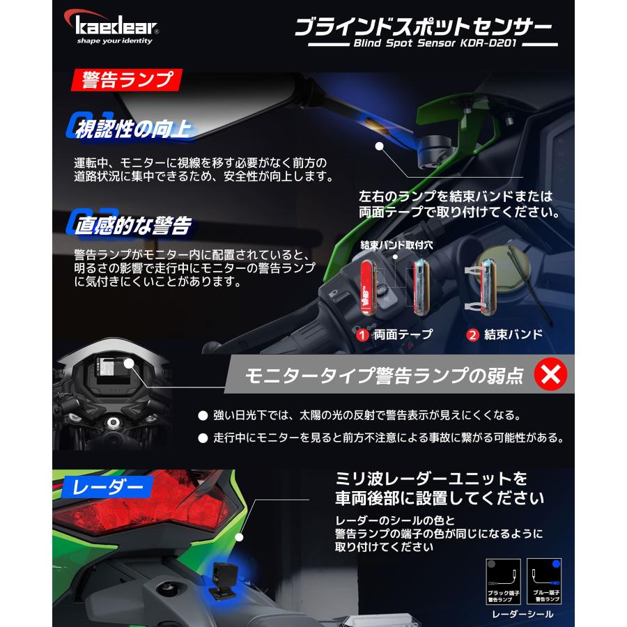 Kaedear（カエディア） バイクBSD ミリ波レーダー 後方死角検知 ランプ