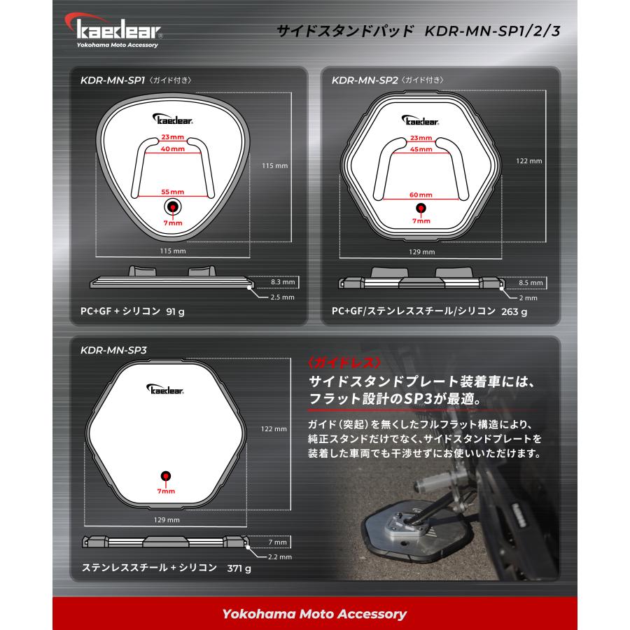 Kaedear（カエディア） バイク サイドスタンド パッド プレート 砂利