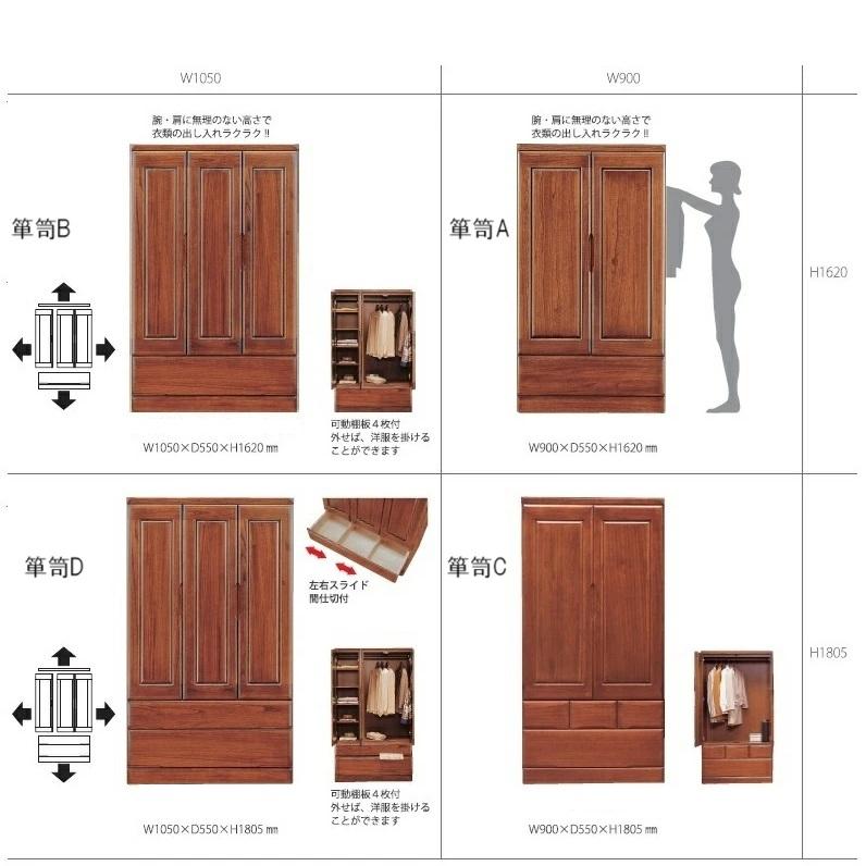 洋服タンス 5種類 送料無料(込)一部地域のぞき 品番780210 国内生産の